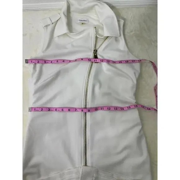 Calvin Klein White Moto Zip Dress Size 10 Sleeveless Belted Minimalist Chic - Picture 5 of 6